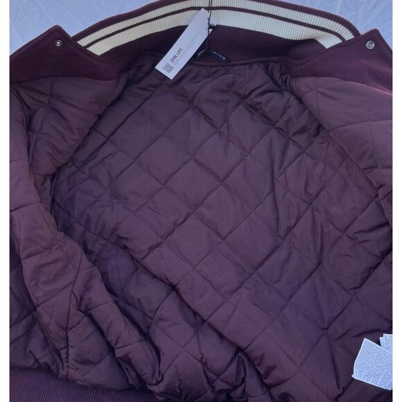 Zara Letterman Jacket Burgundy White Cream Wolf Men’s Jacket Sz Large NWT - Picture 16 of 16
